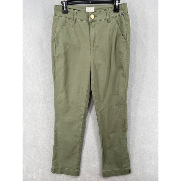 Caslon Pants Womens Sz 4 Khaki Green Tapered‎ Legs Pockets Cotton Stretch - Picture 1 of 13